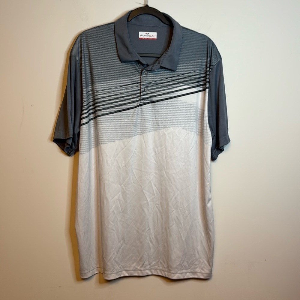 Grand slam performance short sleeve collared polo in gray and white size XL
